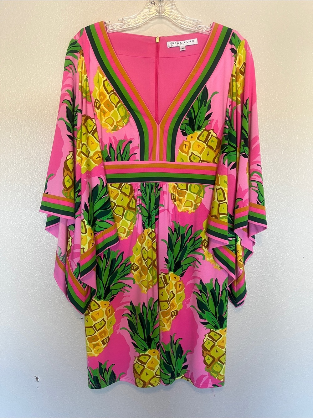 Trina Turk Pink Pineapple-Print V-Neck Mini Dress